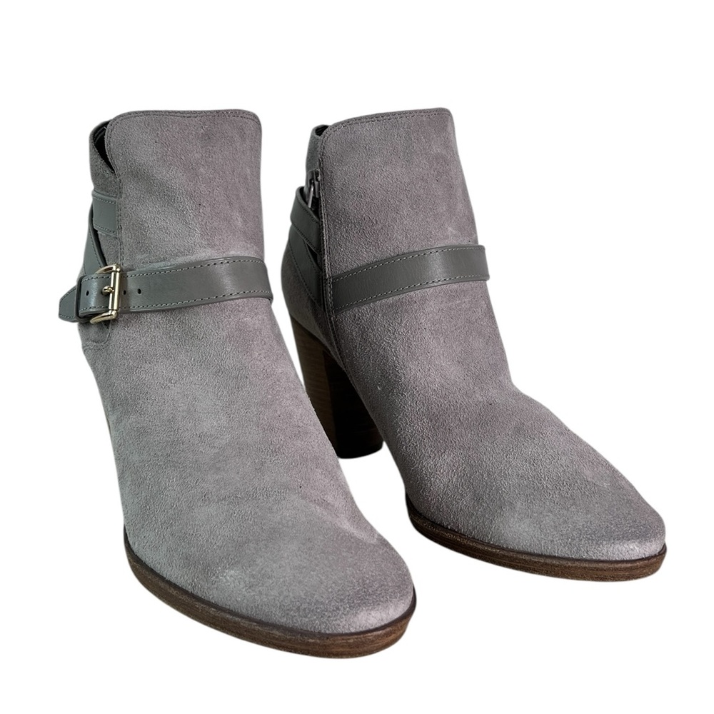 Cole Haan Boots Women’s 9 B Heels Ankle Booties Buckle Strap Gray Suede